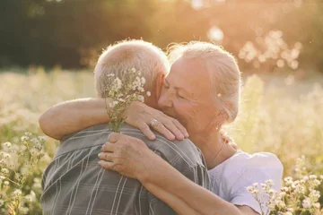 caucasian couple hugging