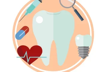 tooth graphic surrounded by small dental symbols