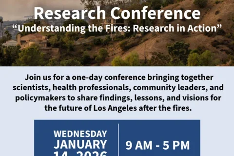 Photo of hil with a house with smoke in the background.  Details of the event listed in the website are written  on the image