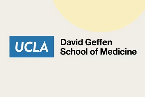 David Geffen School of Medicine logo on a sandstone background with a rising sun.