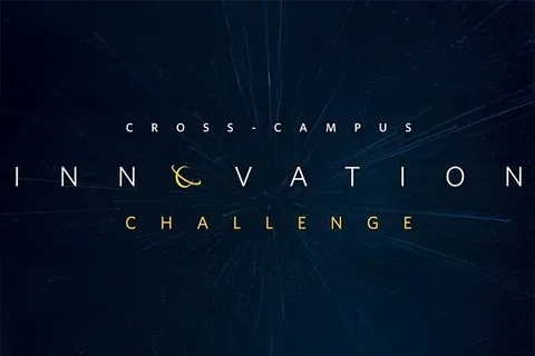 Cross-campus innovation challenge logo on a blue background
