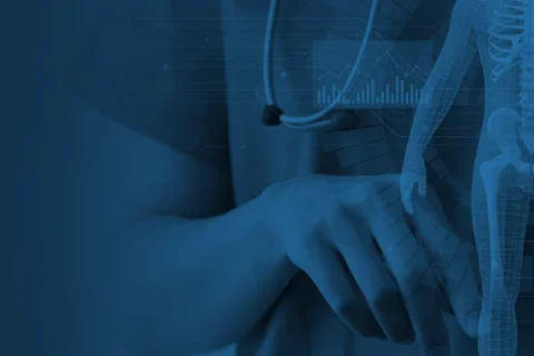 A graphic image of a nurse with various media imagery around. 