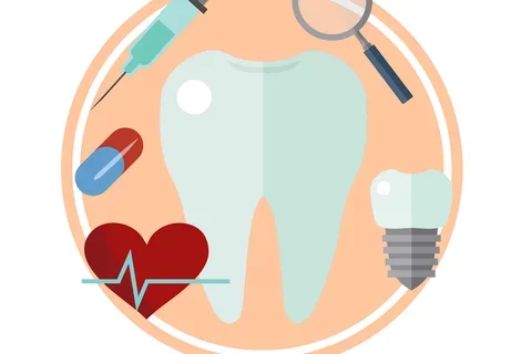 tooth graphic surrounded by small dental symbols