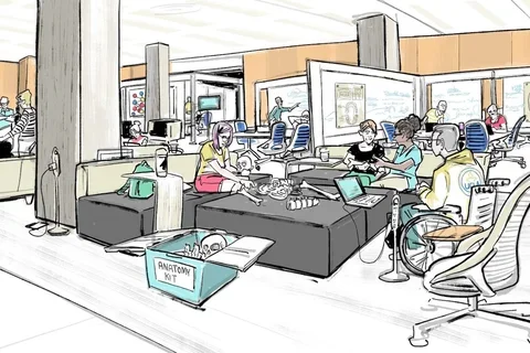 Students studying in the library