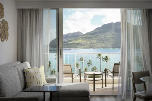 Hotel balcony overlooking the ocean. 