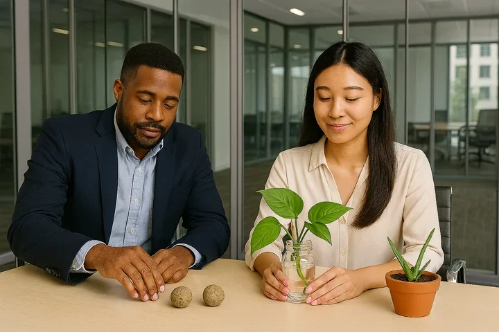 two coworkers propogating plants