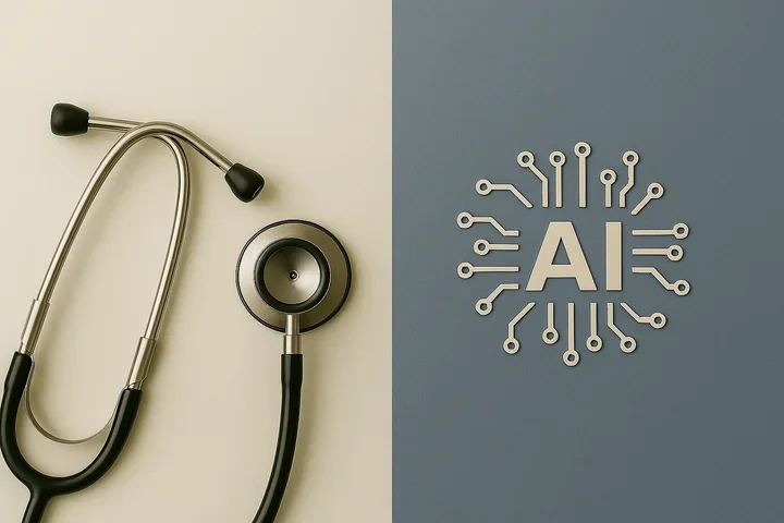 Stethoscope and text that says "AI" 