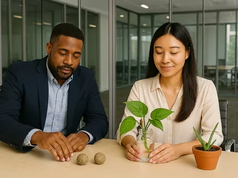 two coworkers propogating plants