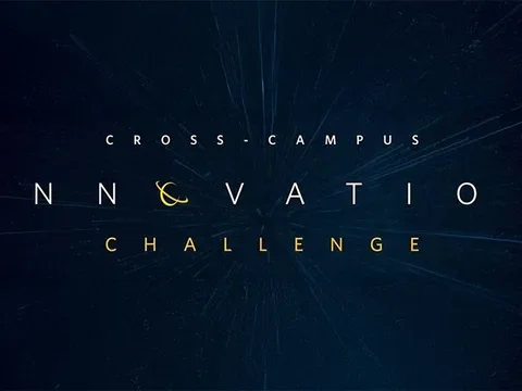 Cross-campus innovation challenge logo on a blue background