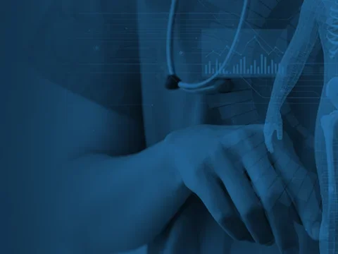A graphic image of a nurse with various media imagery around. 