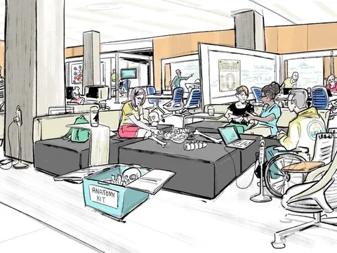 Students studying in the library