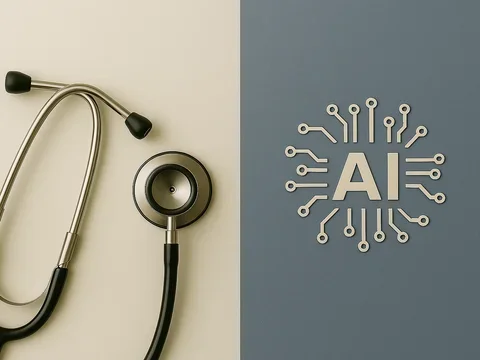 Stethoscope and text that says "AI" 